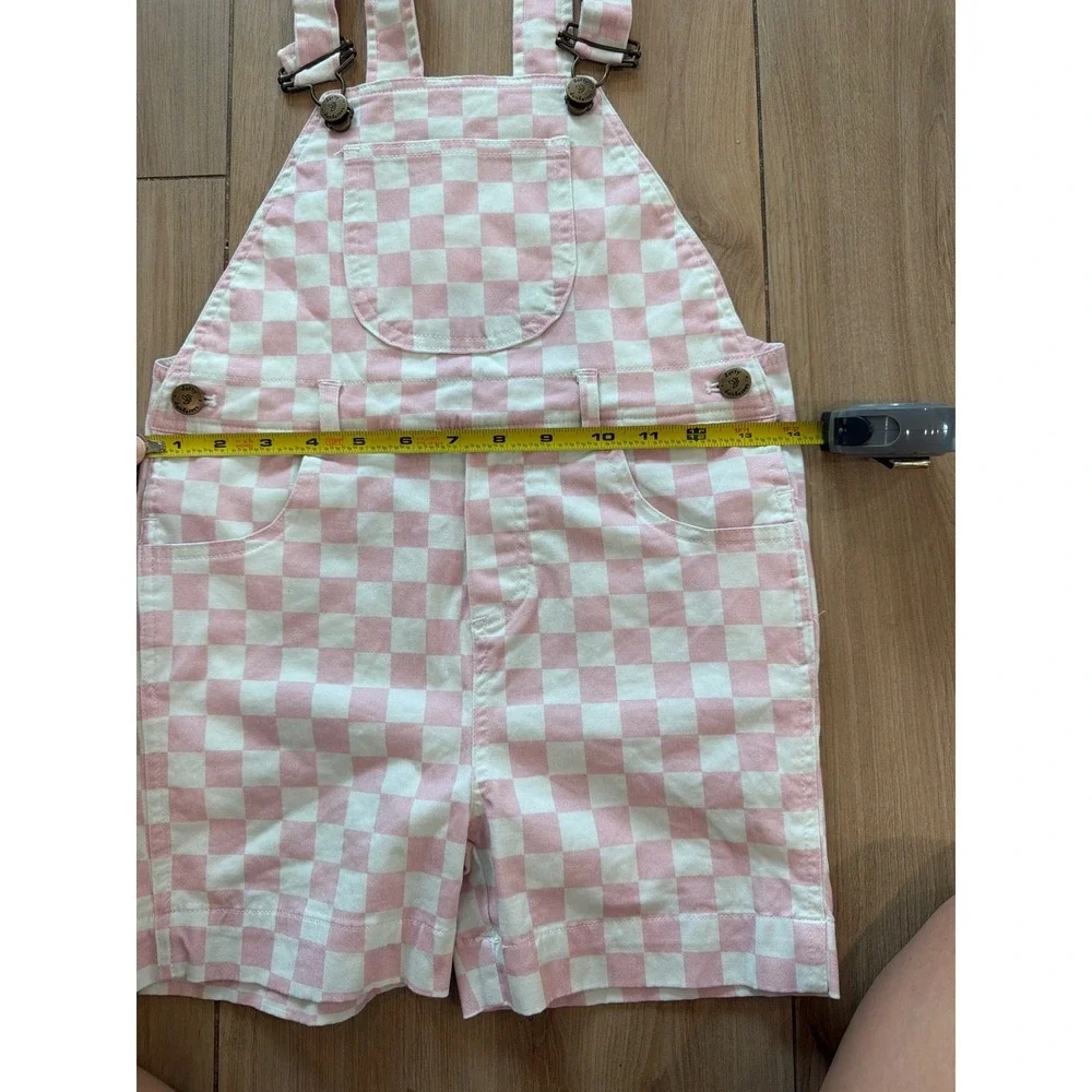 Dotty Dungarees Kids Pink White Checkered Overalls Shortalls Size 5-6 Years‎